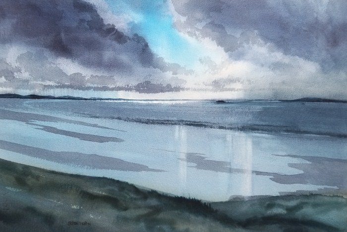 Painting of low tide on Scottish coast