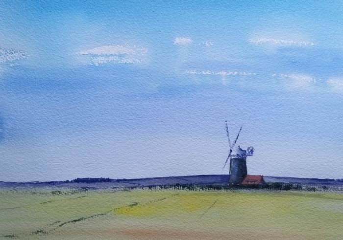Painting of windmill in summer
