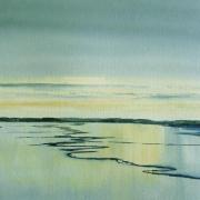watercolour painting sunset at burnham overy norfolk