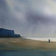 watercolour of hunstanton beach and cliffs
